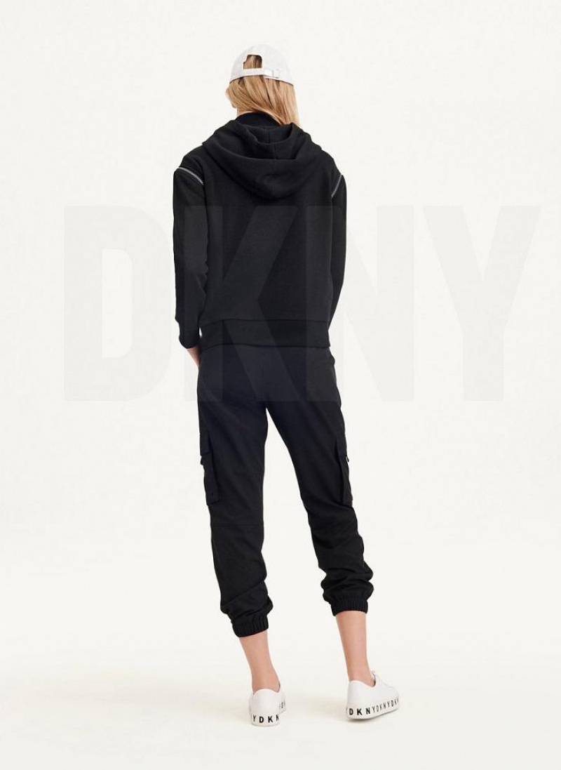 Black DKNY Long Sleeve Zipper Shoulder With Detachable Women's Hoodies | USA-D1145