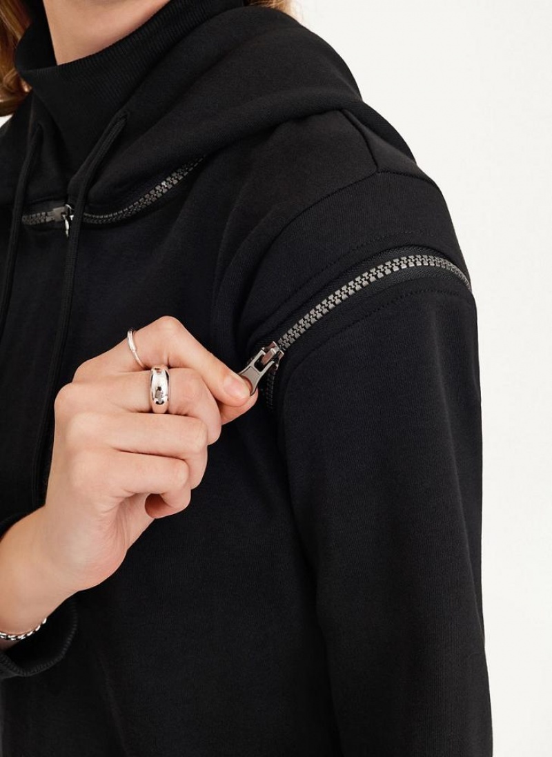 Black DKNY Long Sleeve Zipper Shoulder With Detachable Women's Hoodies | USA-D1145