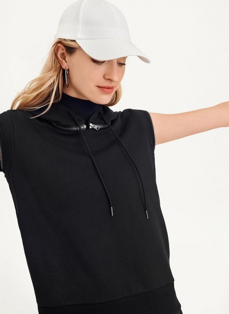 Black DKNY Long Sleeve Zipper Shoulder With Detachable Women's Hoodies | USA-D1145