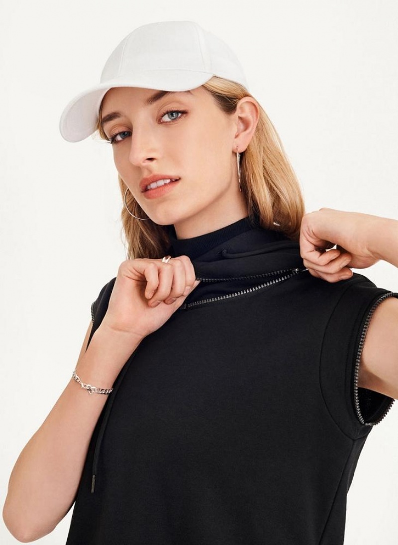 Black DKNY Long Sleeve Zipper Shoulder With Detachable Women's Hoodies | USA-D1145