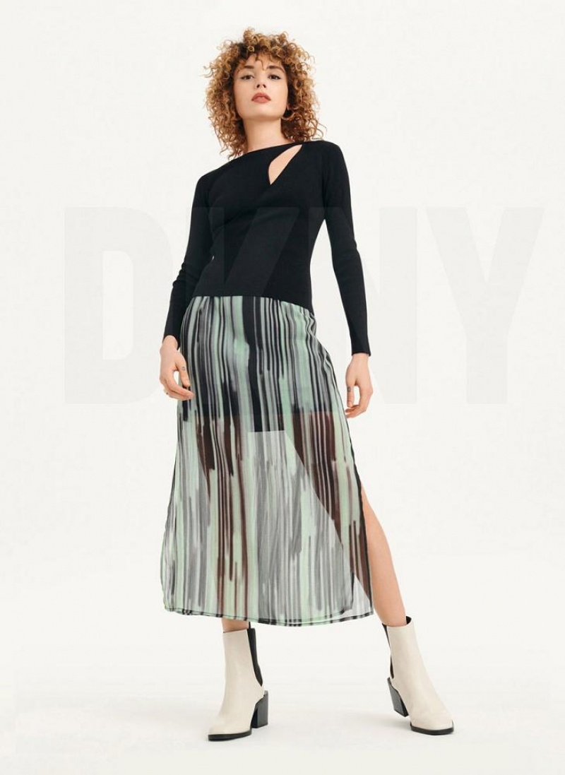 Black DKNY Long Sleevewrap Cut Out Women's Sweaters | USA-D1771