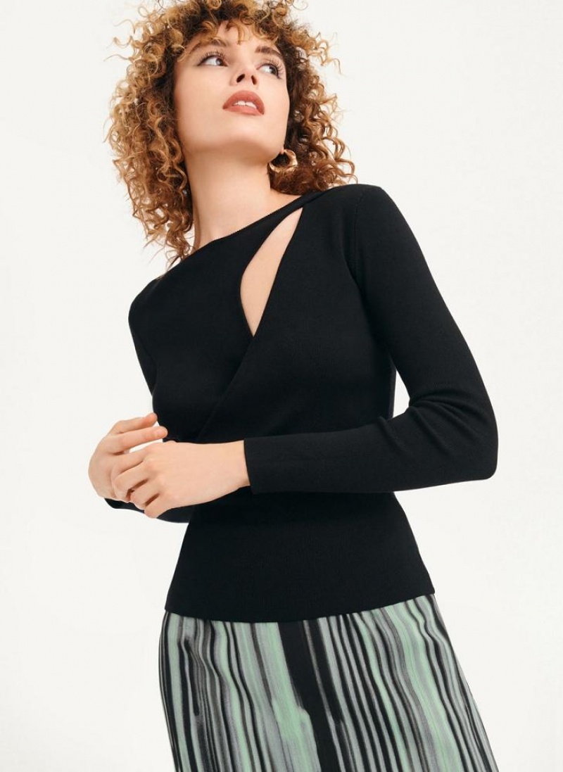 Black DKNY Long Sleevewrap Cut Out Women\'s Sweaters | USA-D1771