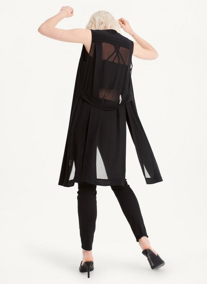Black DKNY Long Vest With Sheer Back Women's Jackets | USA-D0297
