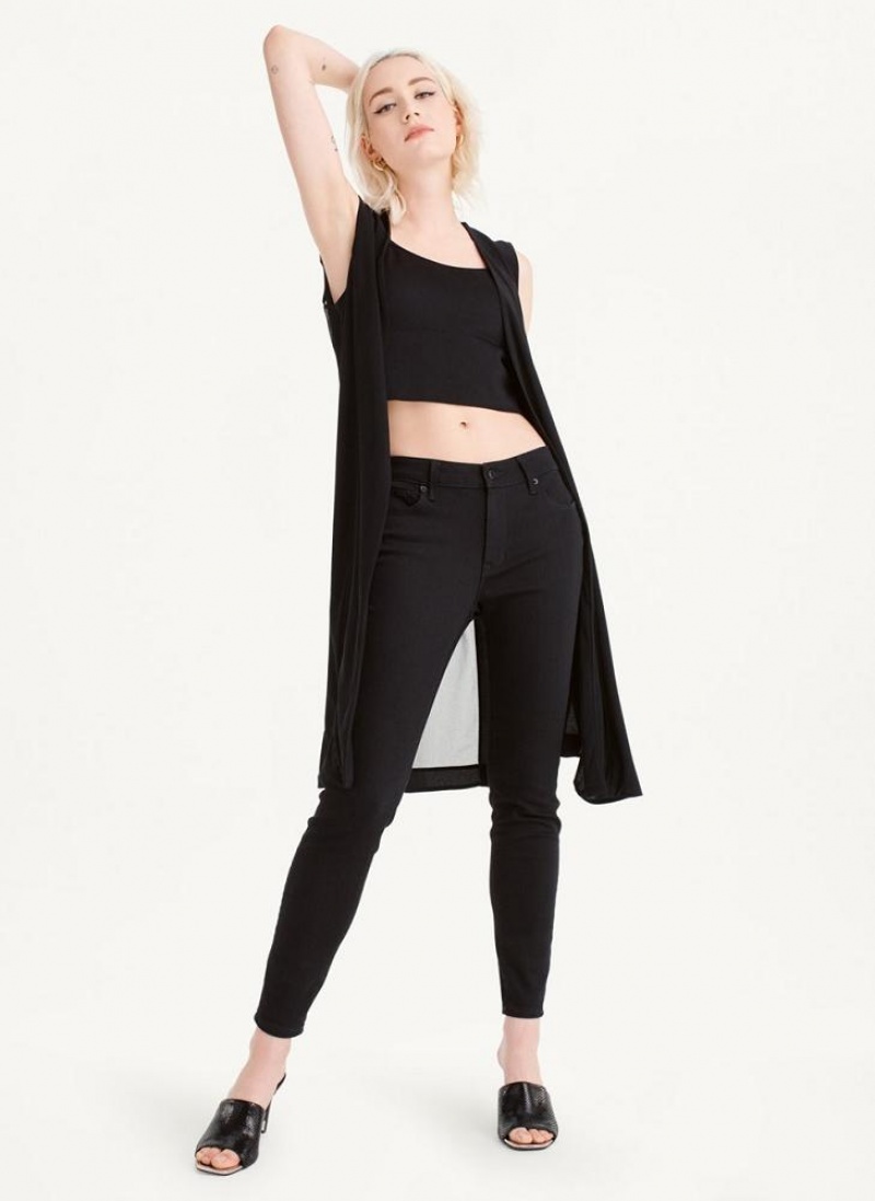 Black DKNY Long Vest With Sheer Back Women's Jackets | USA-D0297