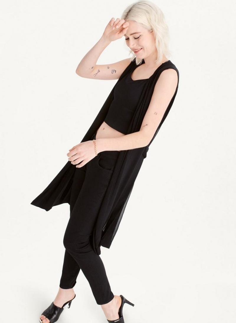 Black DKNY Long Vest With Sheer Back Women's Jackets | USA-D0297