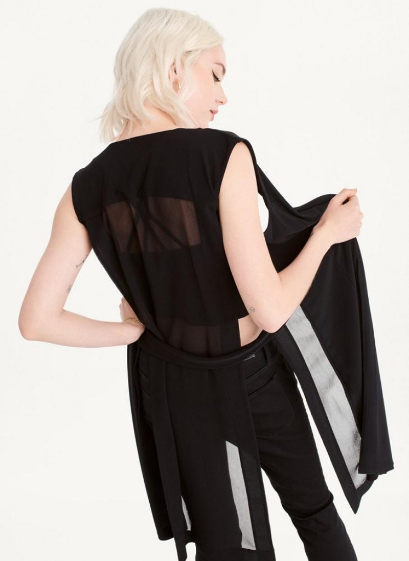 Black DKNY Long Vest With Sheer Back Women's Jackets | USA-D0297