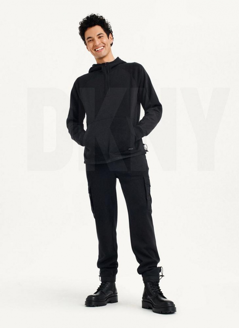 Black DKNY Lounge Half Zip Men's Hoodies | USA-D1919