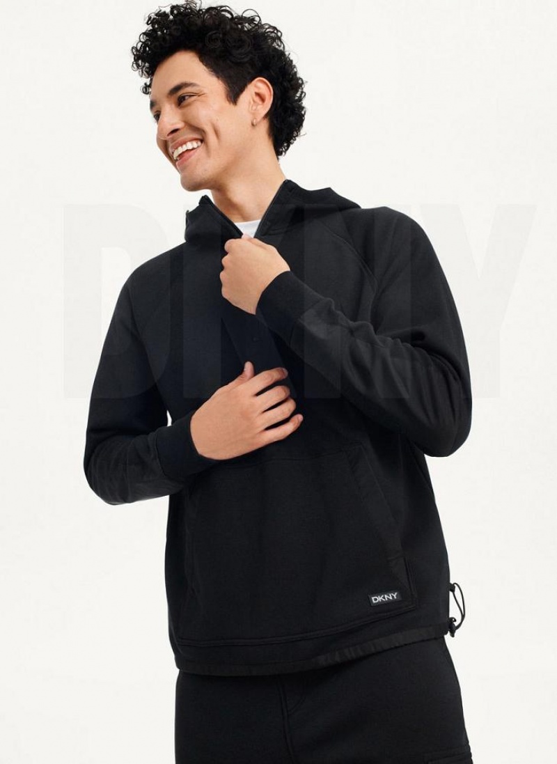 Black DKNY Lounge Half Zip Men's Hoodies | USA-D1919
