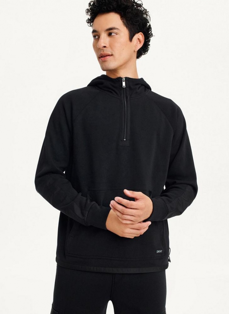 Black DKNY Lounge Half Zip Men's Hoodies | USA-D1919