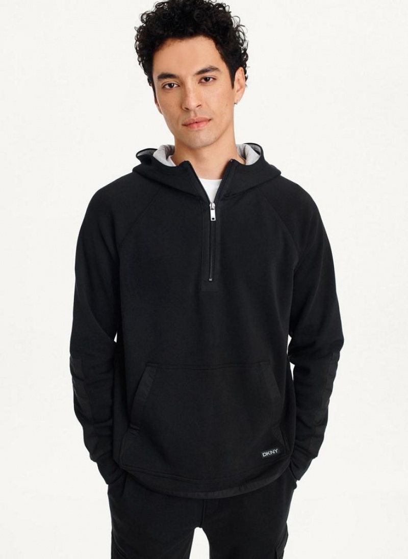 Black DKNY Lounge Half Zip Men\'s Hoodies | USA-D1919