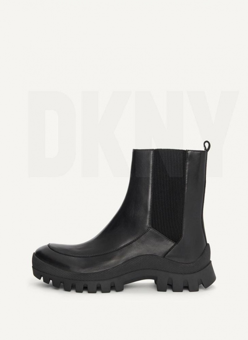 Black DKNY Lug Sole Chelsea Shoes Boots | USA-D1908