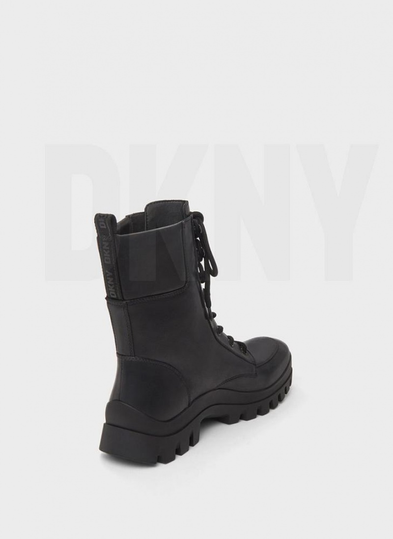 Black DKNY Lug Sole Combat Shoes Boots | USA-D1774