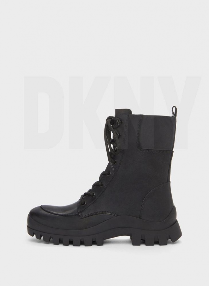 Black DKNY Lug Sole Combat Shoes Boots | USA-D1774