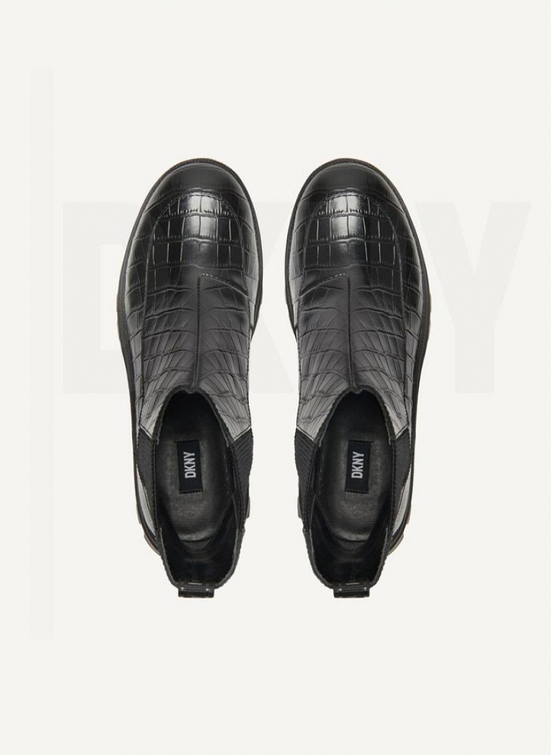 Black DKNY Lug Sole Croco Chelsea Shoes Boots | USA-D0516