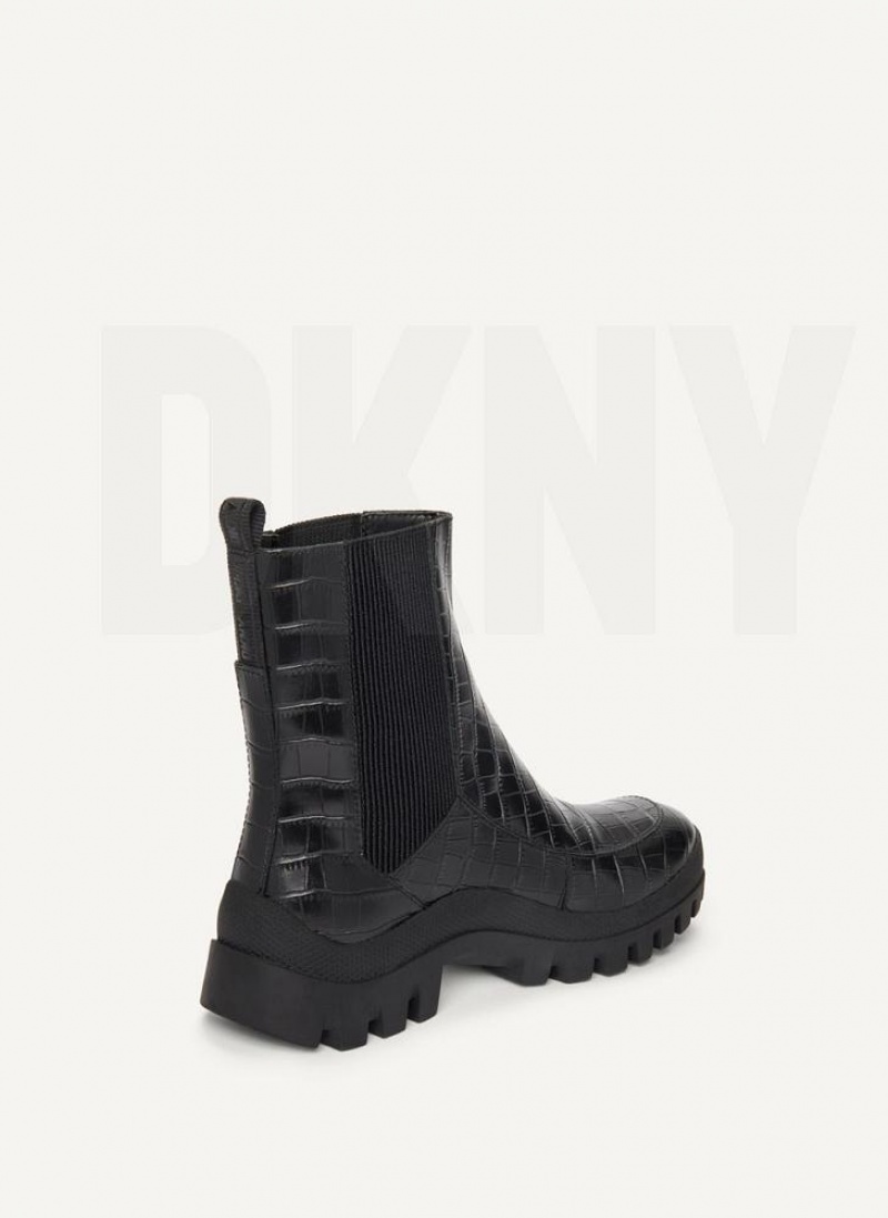 Black DKNY Lug Sole Croco Chelsea Shoes Boots | USA-D0516
