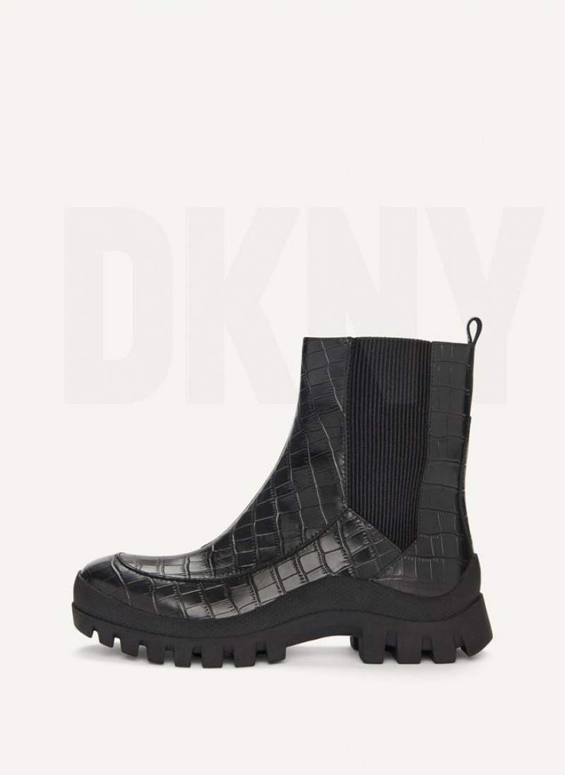 Black DKNY Lug Sole Croco Chelsea Shoes Boots | USA-D0516