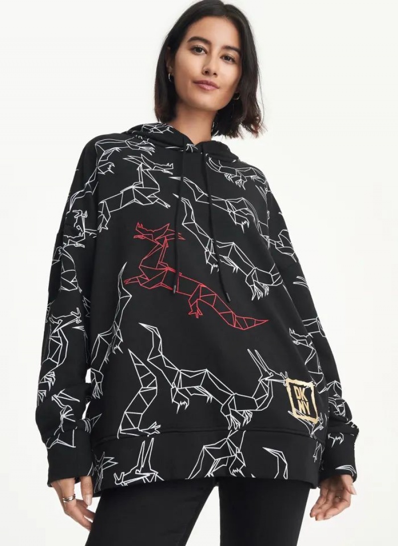 Black DKNY Lunar New Year Women\'s Hoodies | USA-D1830