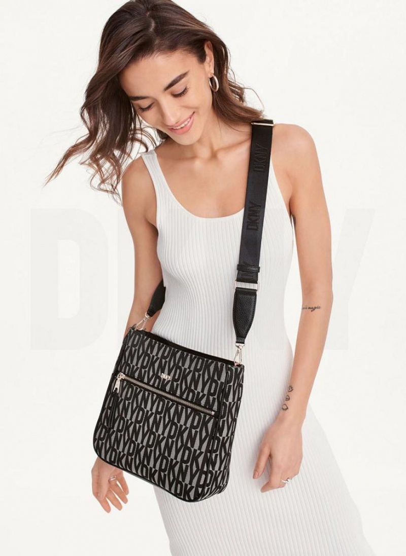 Black DKNY Maxine Messenger Bags Crossbody Bags | USA-D1688