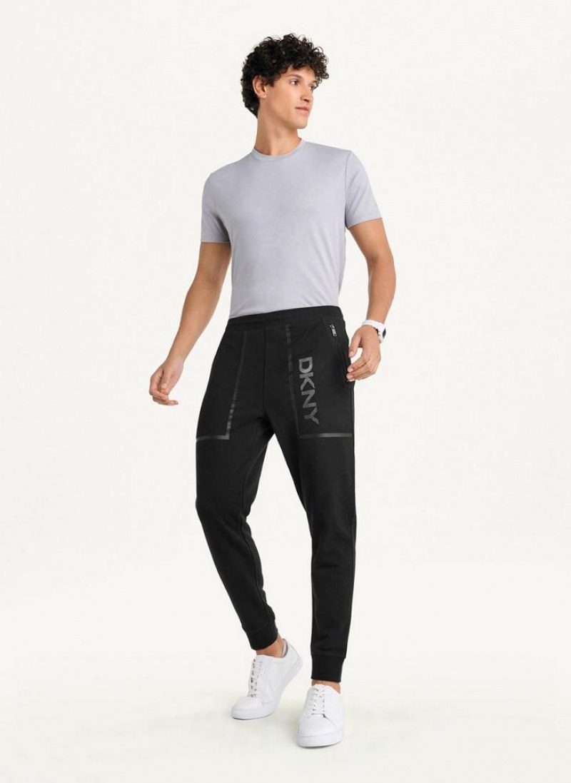 Black DKNY Mesh Pocket Logo Men's Pants | USA-D0581