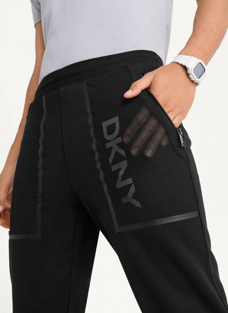 Black DKNY Mesh Pocket Logo Men's Pants | USA-D0581
