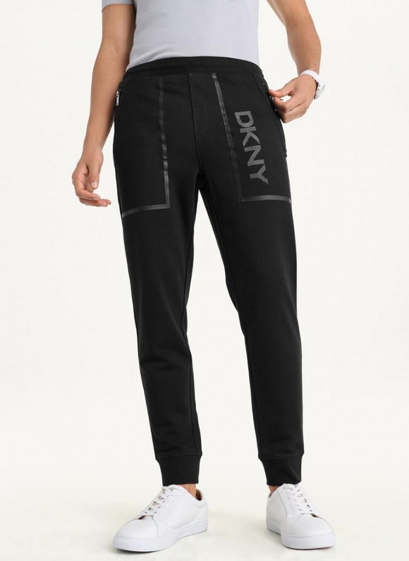 Black DKNY Mesh Pocket Logo Men\'s Pants | USA-D0581