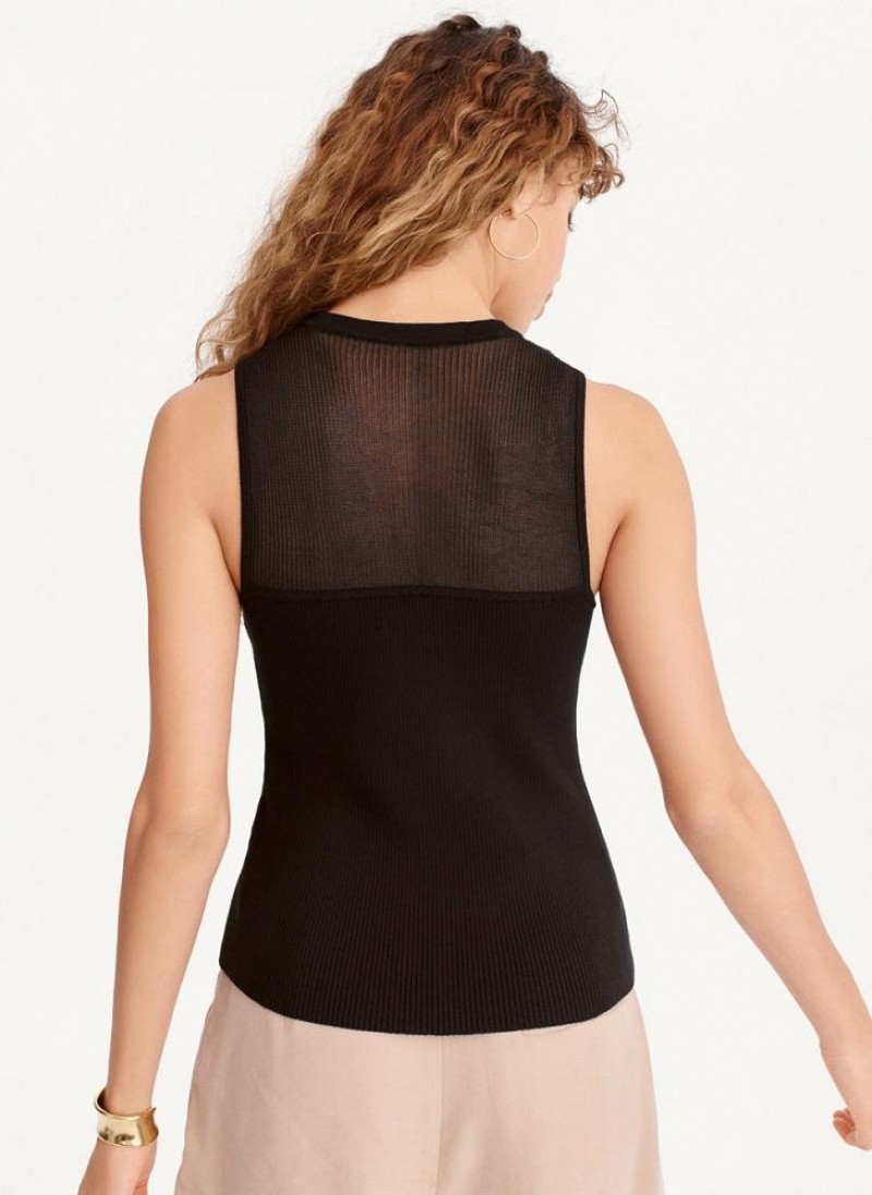 Black DKNY Mesh Yoke Sweet Heart Women's Sweaters | USA-D0555