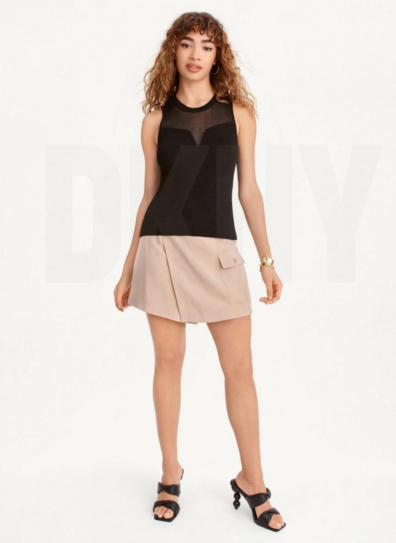 Black DKNY Mesh Yoke Sweet Heart Women's Sweaters | USA-D0555
