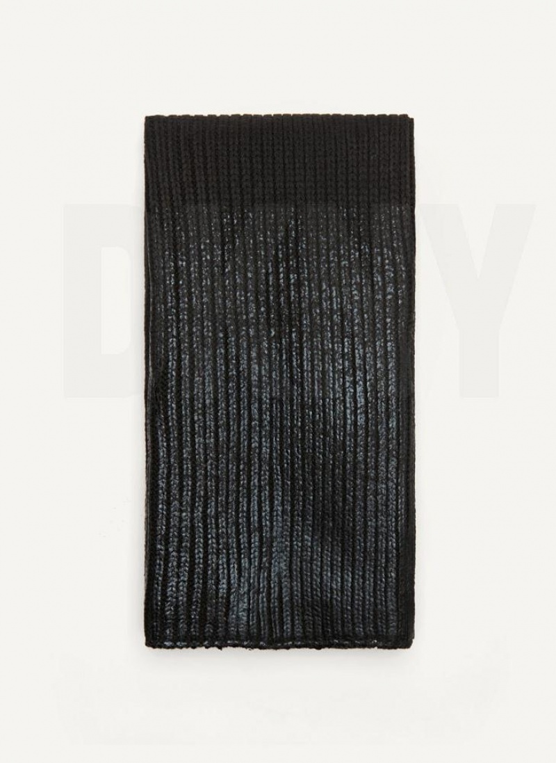 Black DKNY Metallic Rib Knit Oblong Women\'s Scarf | USA-D0603