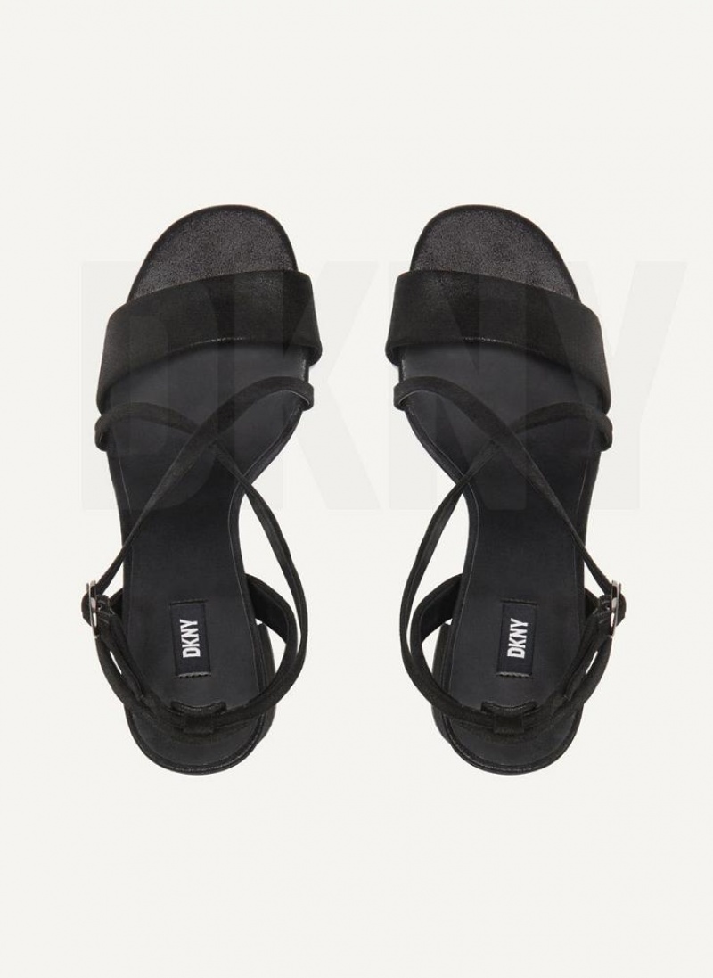 Black DKNY Metallic Snake Strappy Block Shoes Sandals | USA-D1729