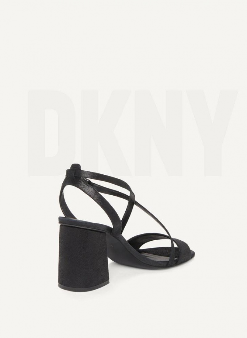 Black DKNY Metallic Snake Strappy Block Shoes Sandals | USA-D1729