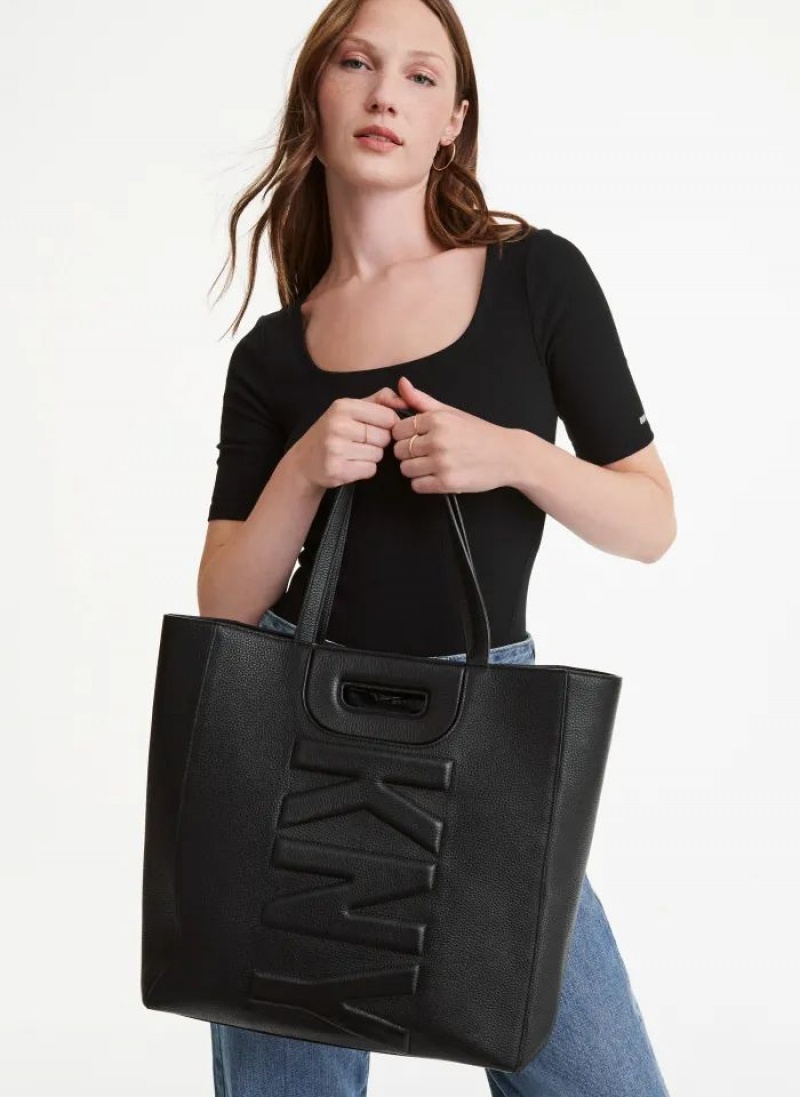 Black DKNY Metro Leather Editorial Bags Tote Bags | USA-D0194