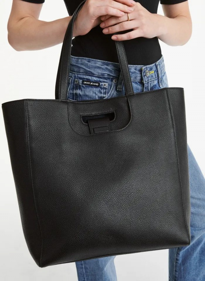 Black DKNY Metro Leather Editorial Bags Tote Bags | USA-D0194