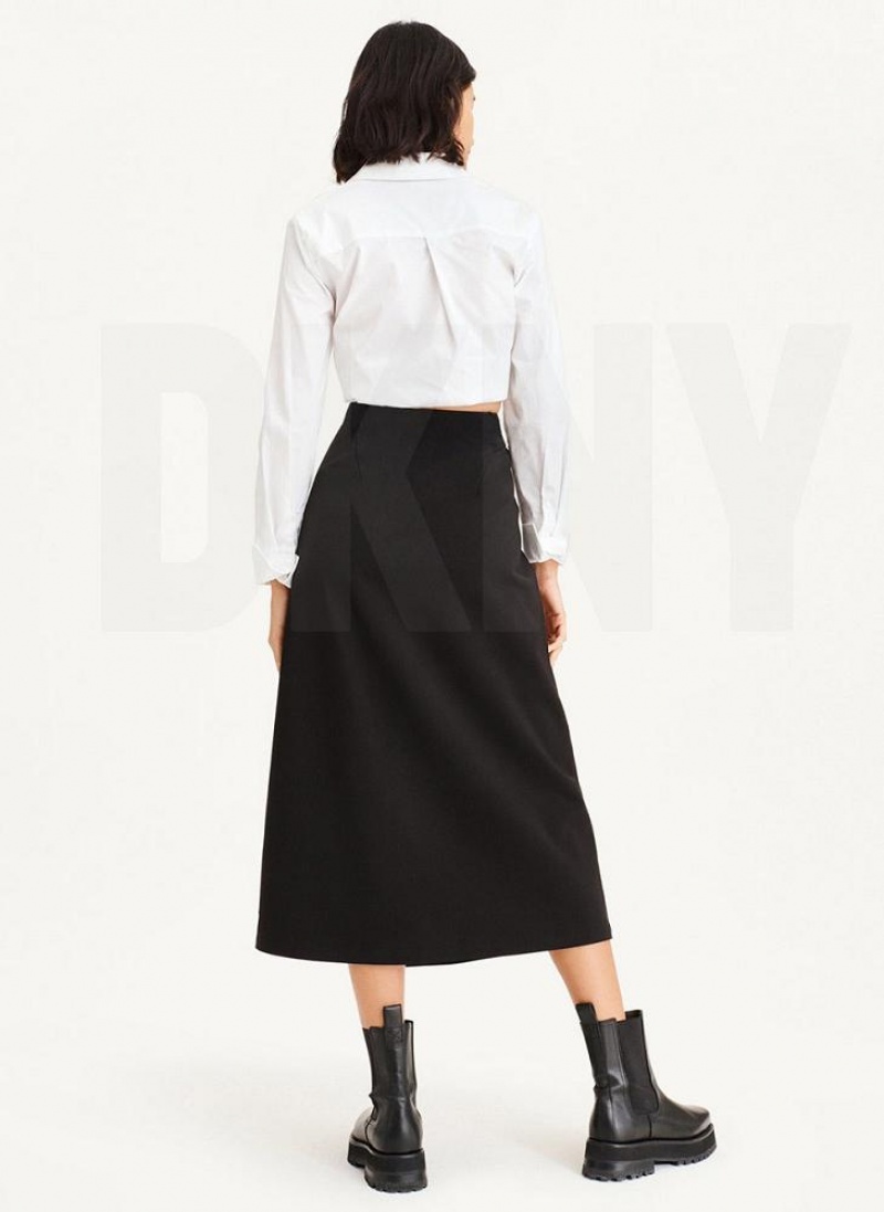 Black DKNY Midi Faux Wrap Women's Skirts | USA-D0960