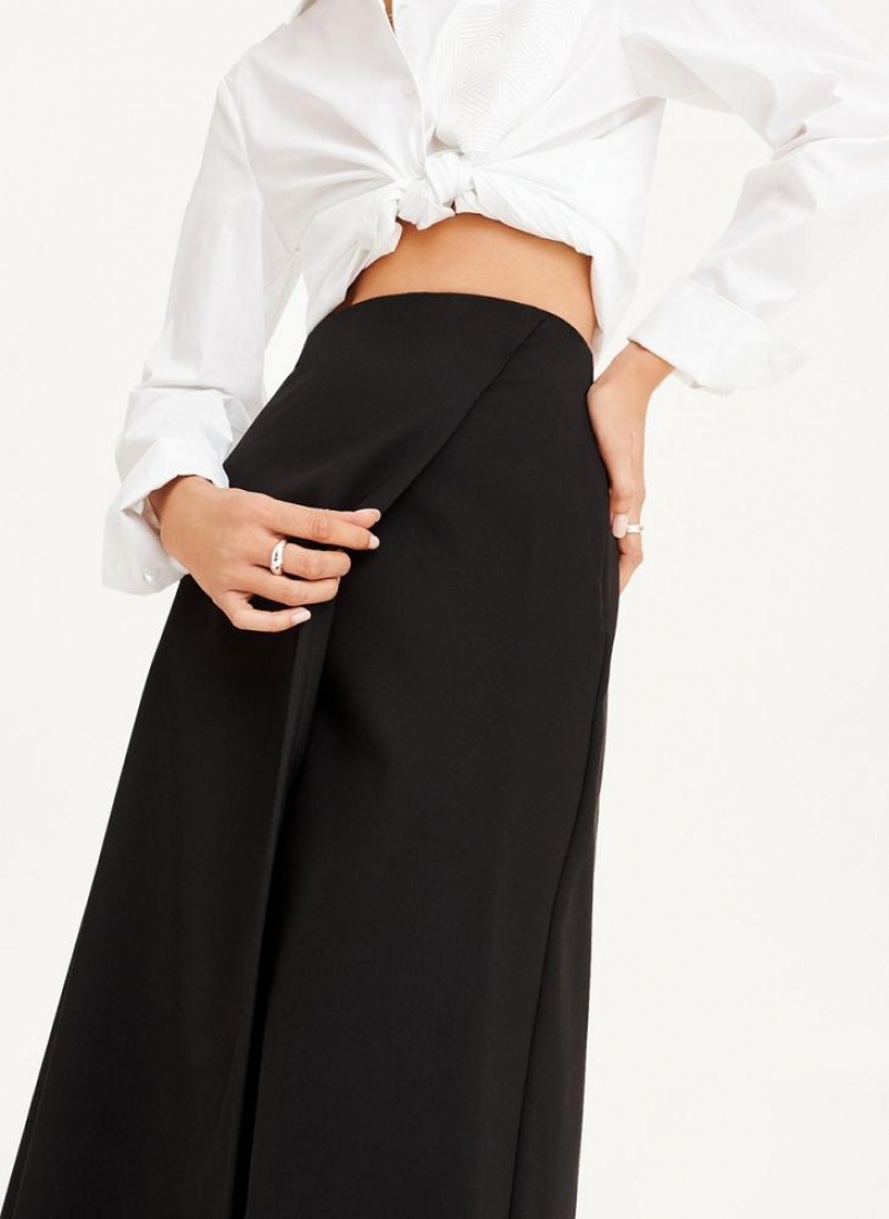 Black DKNY Midi Faux Wrap Women's Skirts | USA-D0960
