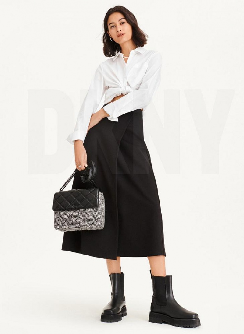 Black DKNY Midi Faux Wrap Women's Skirts | USA-D0960