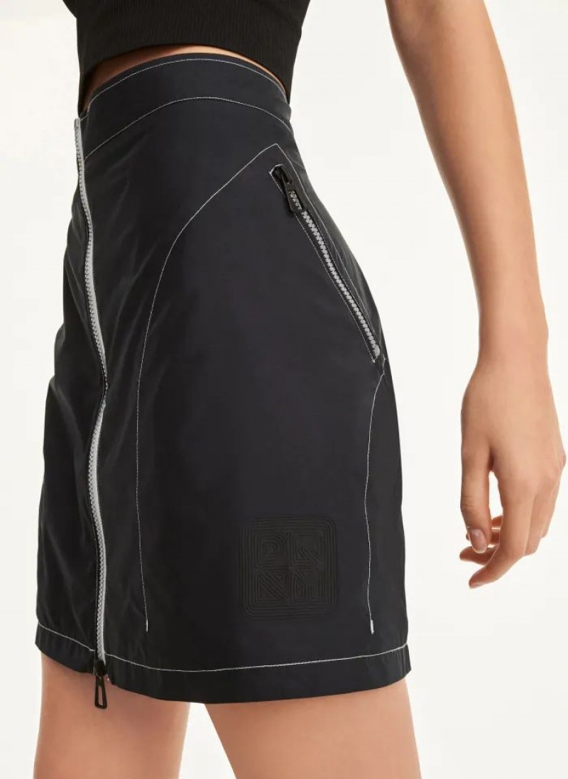 Black DKNY Mini Rip-Stop With Jersey Lining Women's Skirts | USA-D1192