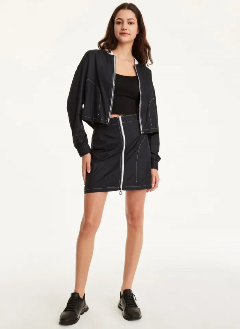Black DKNY Mini Rip-Stop With Jersey Lining Women's Skirts | USA-D1192