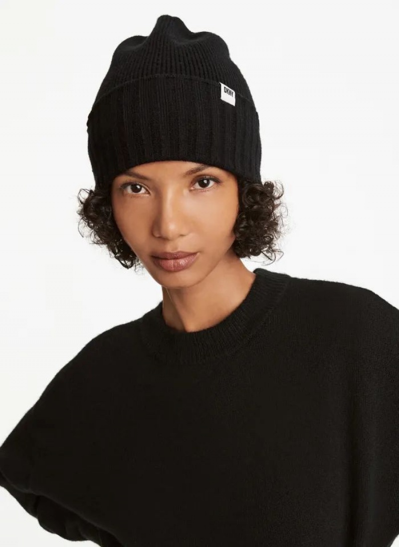 Black DKNY Mixed Gauges Women\'s Hats | USA-D1827