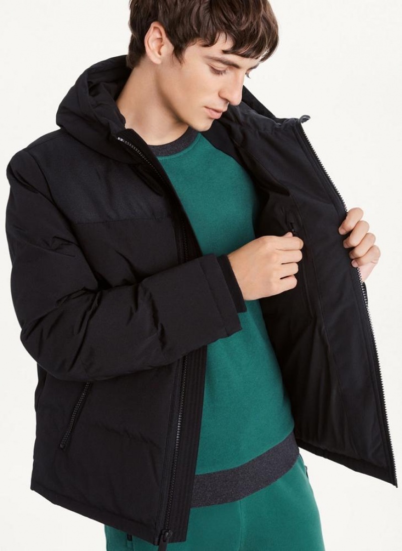 Black DKNY Mixed Media Classic Men's Puffer Jacket | USA-D1255
