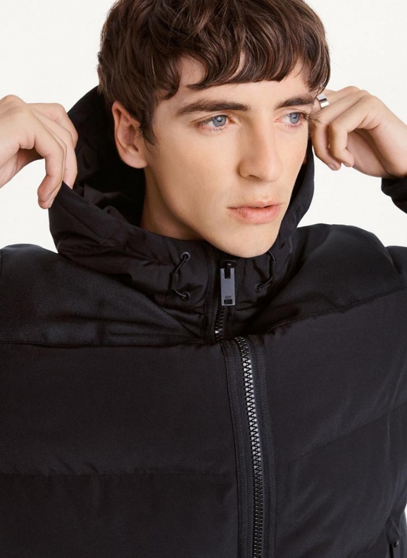 Black DKNY Mixed Media Classic Men's Puffer Jacket | USA-D1255
