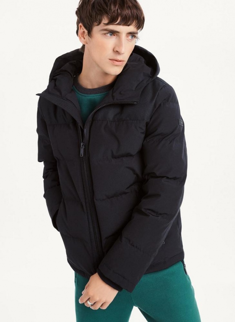 Black DKNY Mixed Media Classic Men\'s Puffer Jacket | USA-D1255