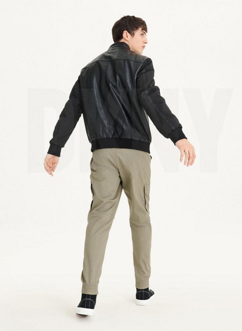 Black DKNY Mixed Media Faux Leather Bomber Men's Jackets | USA-D1342