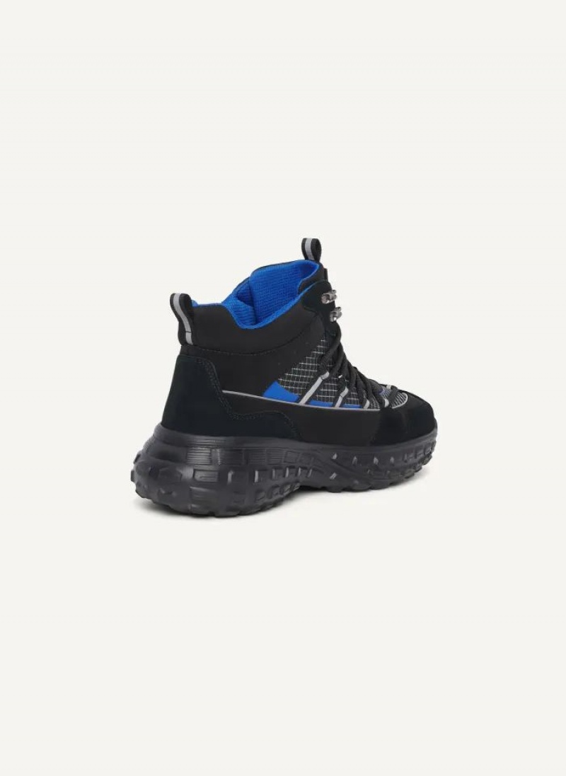 Black DKNY Mixed Media High Top Men's Sneakers | USA-D1399