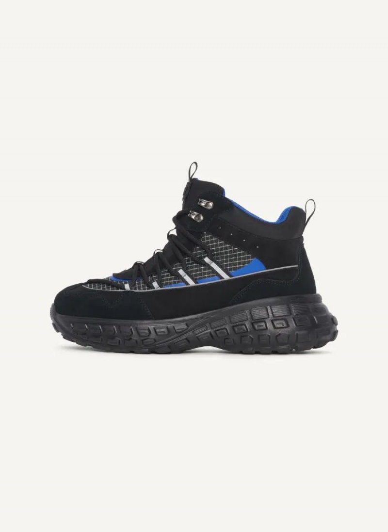 Black DKNY Mixed Media High Top Men\'s Sneakers | USA-D1399