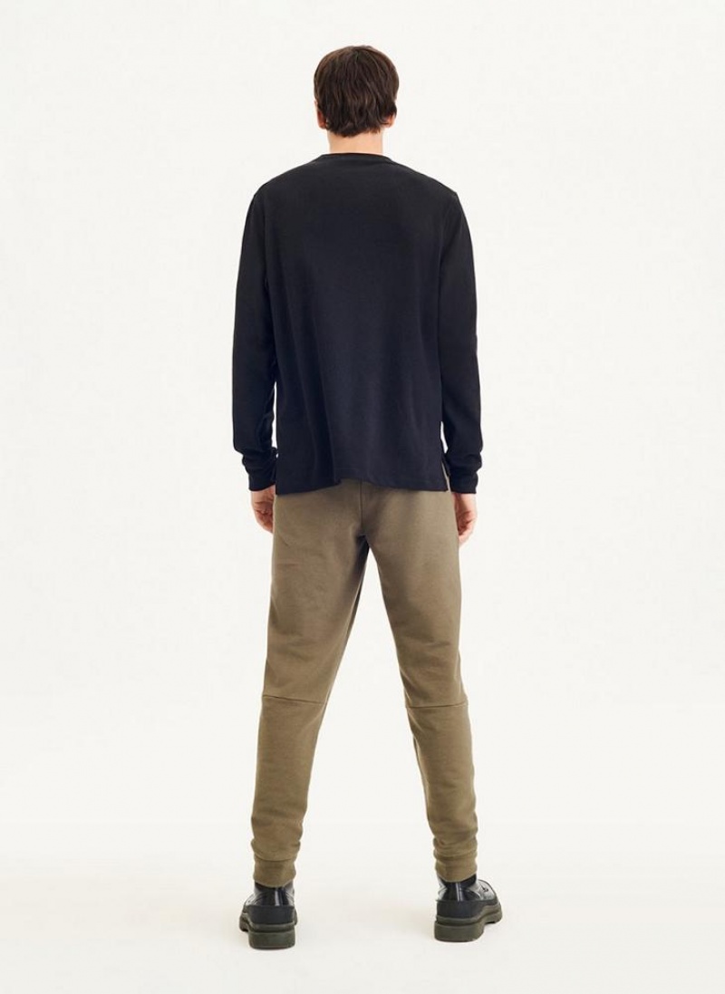 Black DKNY Mixed Media Pocket Long Sleeve Knit Men's T Shirts | USA-D0711