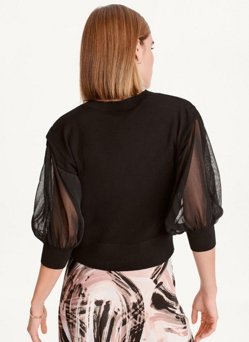 Black DKNY Mixed Media Women's Sweaters | USA-D1605