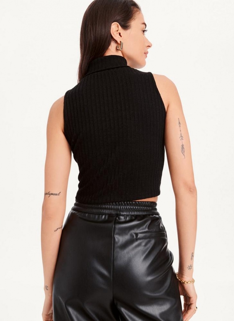 Black DKNY Mock Neck Crop Women's Tank Tops | USA-D1593