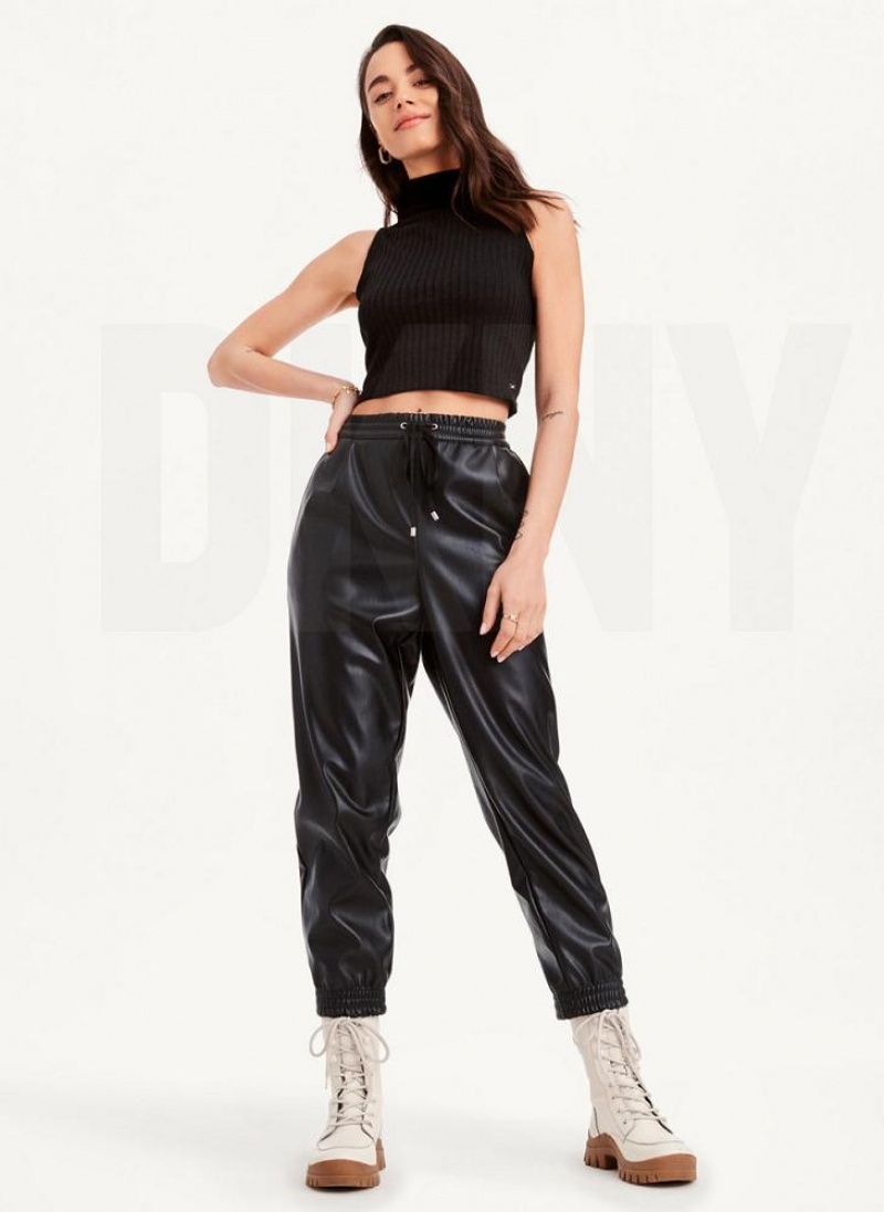 Black DKNY Mock Neck Crop Women's Tank Tops | USA-D1593