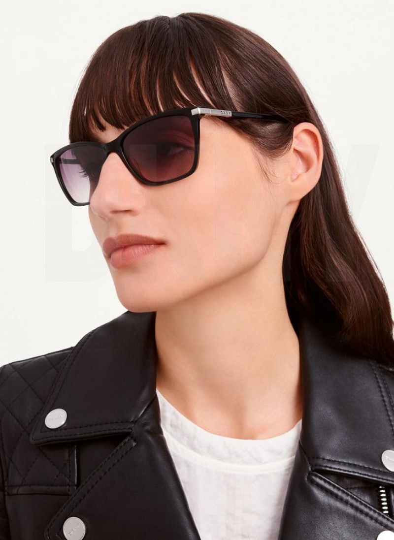 Black DKNY Modified Modern Rectangle Women's Sunglasses | USA-D0594
