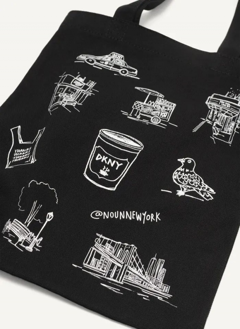 Black DKNY Noun New York Illustrated Bags Tote Bags | USA-D0833